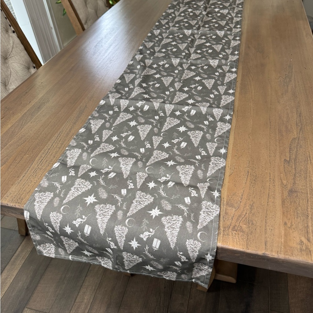 Christmas Gray Table Runner with Holiday Design